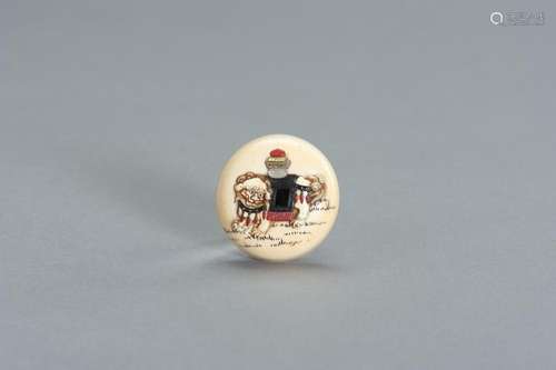 A FINE SHIBAYAMA IVORY MANJU NETSUKE WITH SHISHI