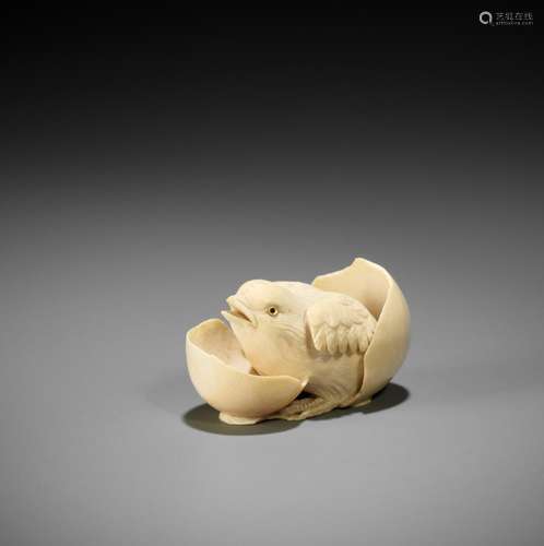 RYUBI: AN IVORY OKIMONO OF A HATCHING FLEDGLING