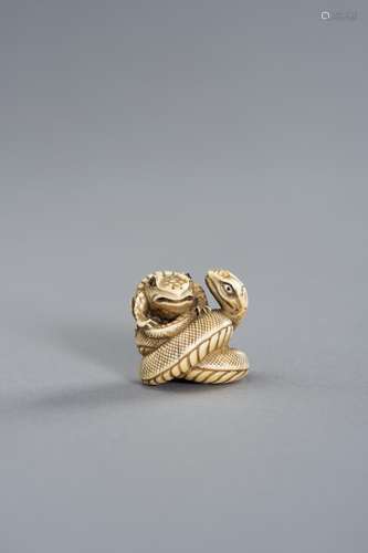 TADATOMO: A FINE IVORY NETSUKE OF THE SANSUKUMI