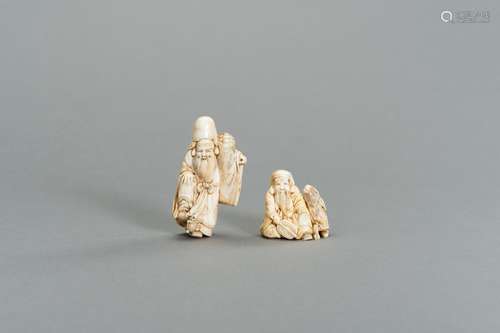 A GROUP OF TWO FINE IVORY NETSUKE OF JUROJIN