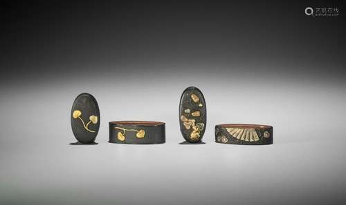 TWO FUCHI AND KASHIRA WITH AOI LEAVES