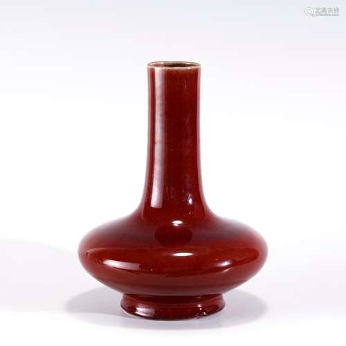 QING QIANLONG RED FLAT BELLY VASE