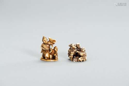 TWO IVORY NETSUKE OKIMONO