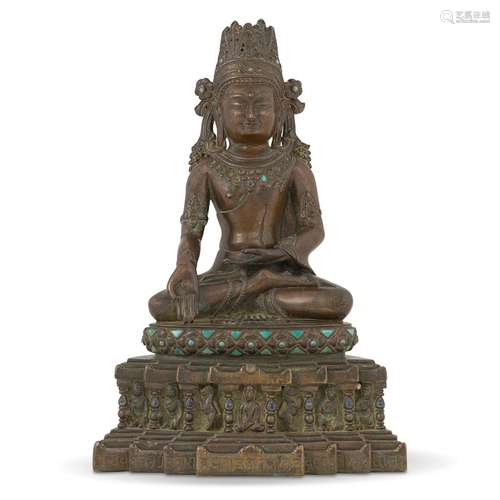 MING BRONZE & STONES INLAID RATNASAMBHAVA