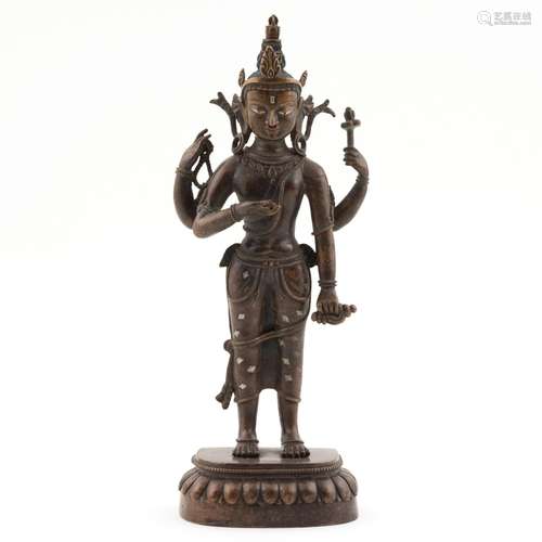 MING BRONZE FOUR ARMS STANDING BODHISATTVA