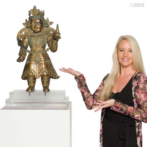 MING GILT BRONZE & TURQUOISE BUDDHA VIRUPAKSHA