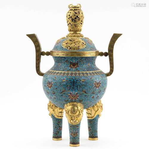 GILT BRONZE & CLOISONNE COVERED TRIPOD CENSER