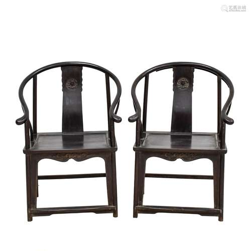 PAIR OF ZITAN HORSESHOE BACK ARM CHAIRS, QUANYI