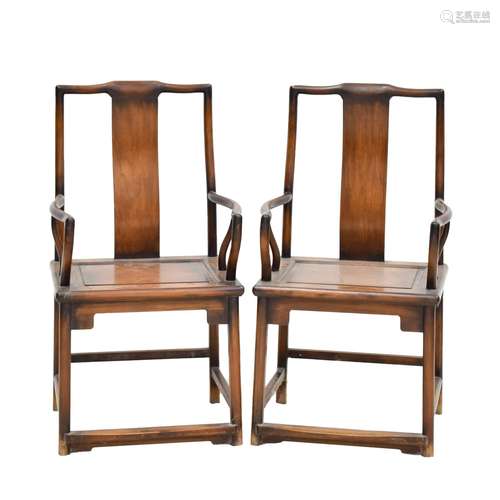 PAIR ANTIQUE CHINESE HUANGHUALI SOTHERN OFFICER ARMCHAIRS