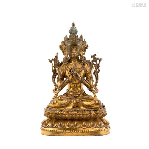 QING DYNASTY GILT BRONZE BODHISATTVA MAITREYA