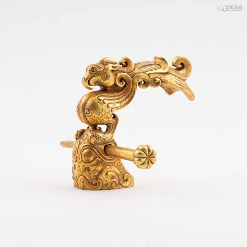CHINESE GILT SILVER GRIFFIN HAIR PIN