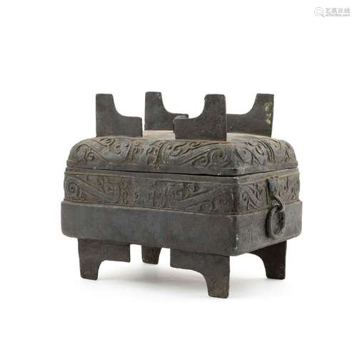 ANTIQUE CHINESE BRONZE FANGDING CENSER