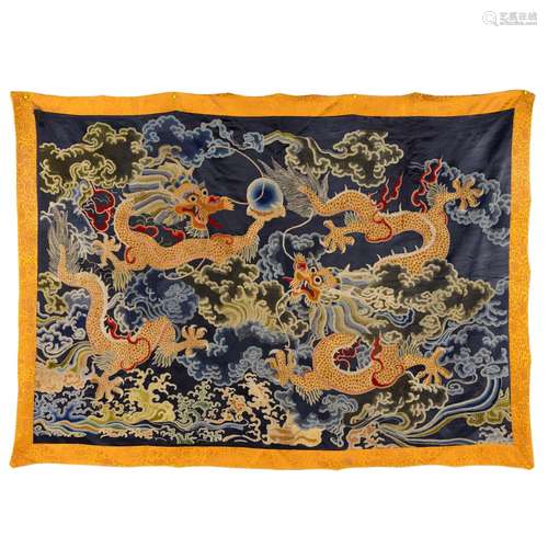 ANTIQUE CHINESE METTALIC EMBROIDERED SILK PANEL