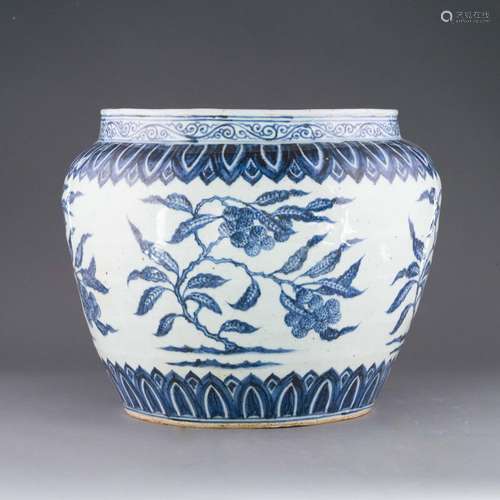 MING BLUE AND WHITE LYCHEE ABUNDANTS FISH POT