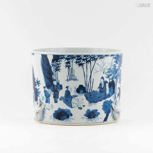 MING BLUE & WHITE BAMBOO FOREST GATHERING BRUSH POT