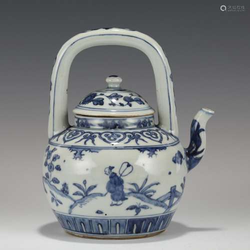 MING DYNASTY BLUE & WHIITE ELDER PORCELAIN LIDDED TEA PO...