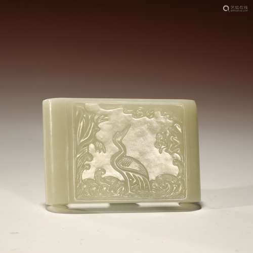 Qing Dynasty White Jade Crane Ink Bed