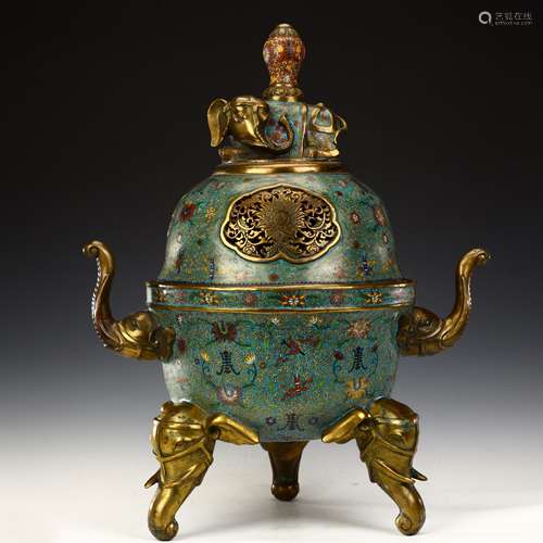 Cloisonne Elephant Ear Three-legged censer