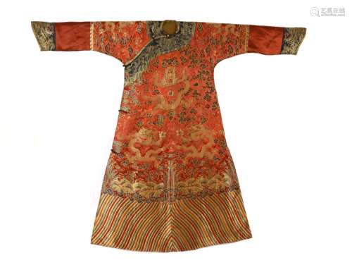 Qing Dynasty Red Land Nine Dragon Robe