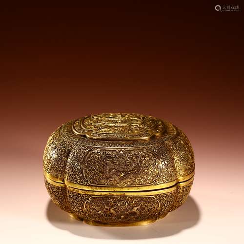 Ancient bronze gilded dragon pattern powder box