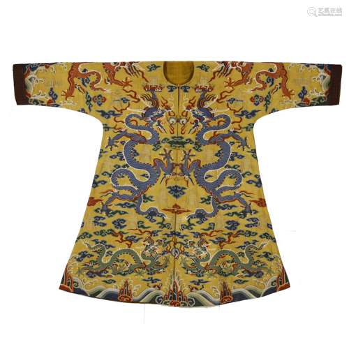 Qing Dynasty Yellow silk carved dragon robe