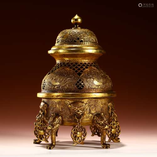 Ancient copper and gold incense burner