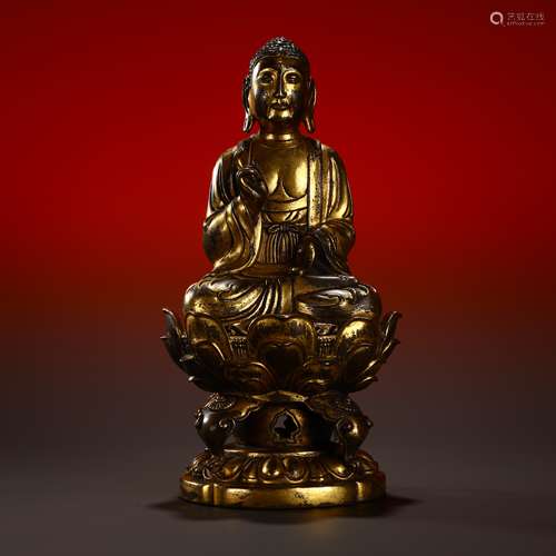 Ancient bronze lotus Buddha statue