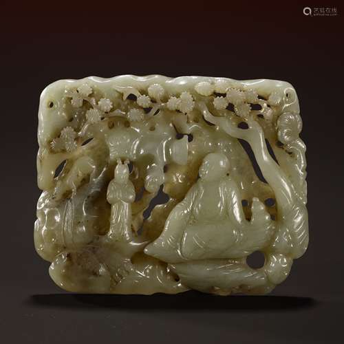 Ancient Hetian Jade Hollow Carving Pine Old Man