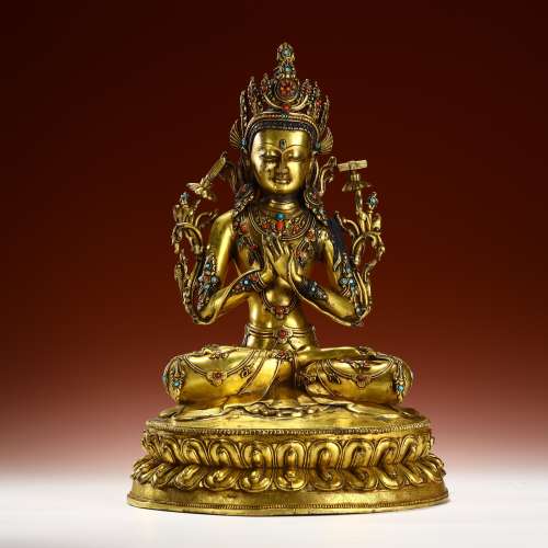 Qing Dynasty Bronze gilded Bodhisattva statue