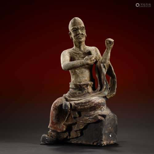 Ancient clay sculpture multicolored arhats