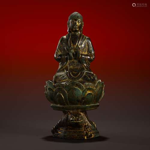 Ancient bronze lotus Buddha statue