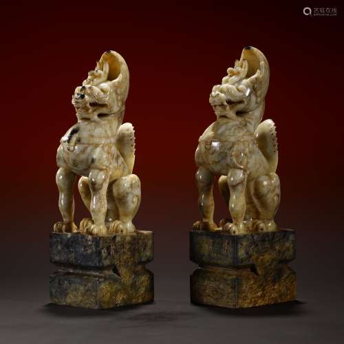 A pair of ancient jade beasts