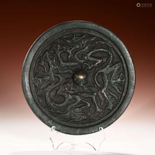 Ancient Dragon Bead Bronze Mirror