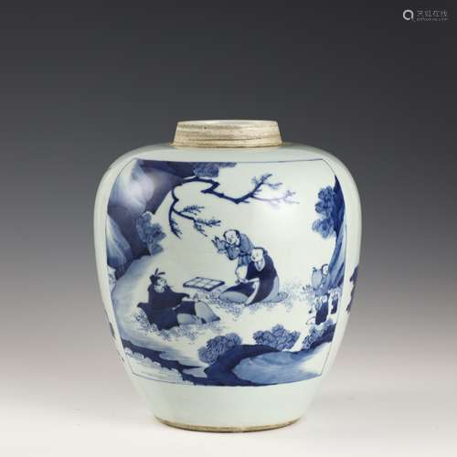 Blue and white figure jar