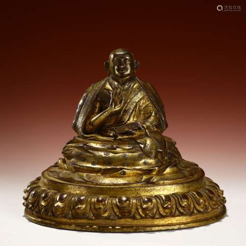 Qing Dynasty Bronze-gilded guru statue