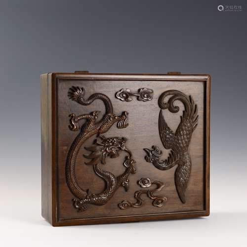 Wooden dragon phoenix pattern jewelry box