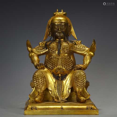 Qing Dynasty Copper-gilded Guan Gong statue