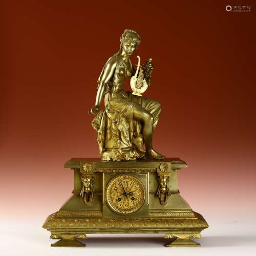 French gold-plated bronze figure clock