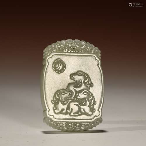 Qing Dynasty white jade sheep brand