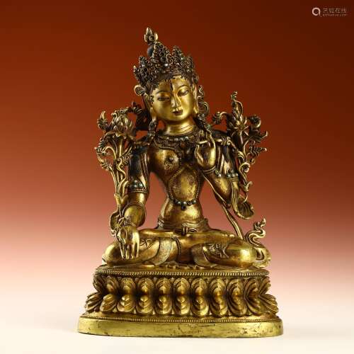 Ancient bronze-gilded turquoise Buddha statues