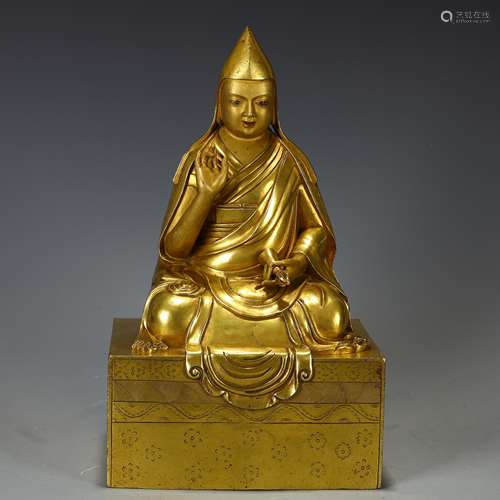 Qing Dynasty Tibet Bronze-gilded guru statue