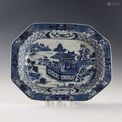 Blue and white landscape pavilion plate