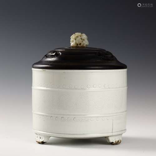 White glaze tripod rotary pattern censer