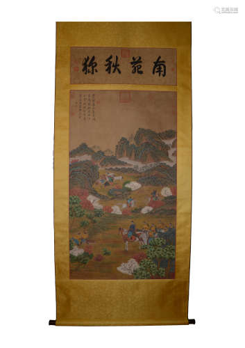 Jin Yanbiao Autumn Forest hunting silk scroll