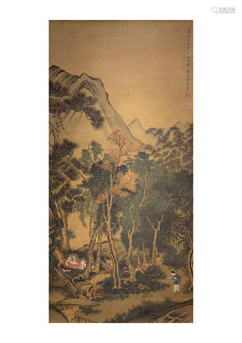 Qiu Ying reads a picture on a silk scroll