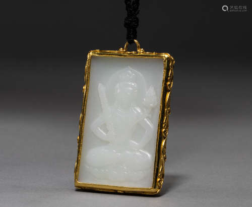 Jade gilt Buddha pendant from Hetian, China