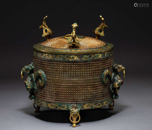 Chinese Han dynasty bronze gilt jade box