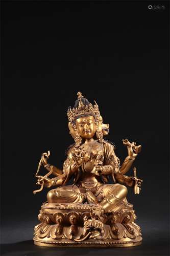 A GILT-BRONZE FIGURE OF GUANYIN, YONGLE MARK