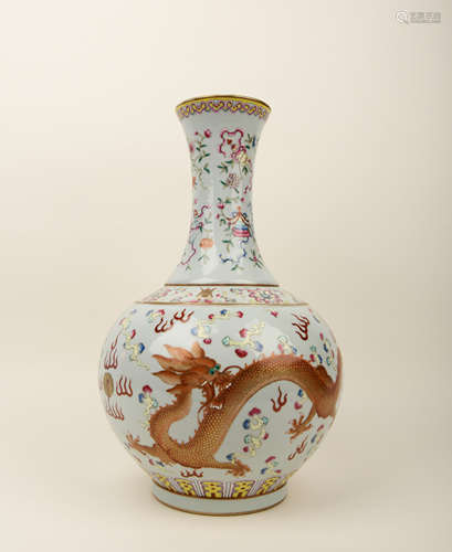 A FAMILLE ROSE 'DRAGON' BOTTLE VASE, GUANGXU MARK