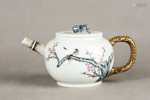 A FAMILLE ROSE 'FLOWER AND BIRD' PORCELAIN TEAPOT